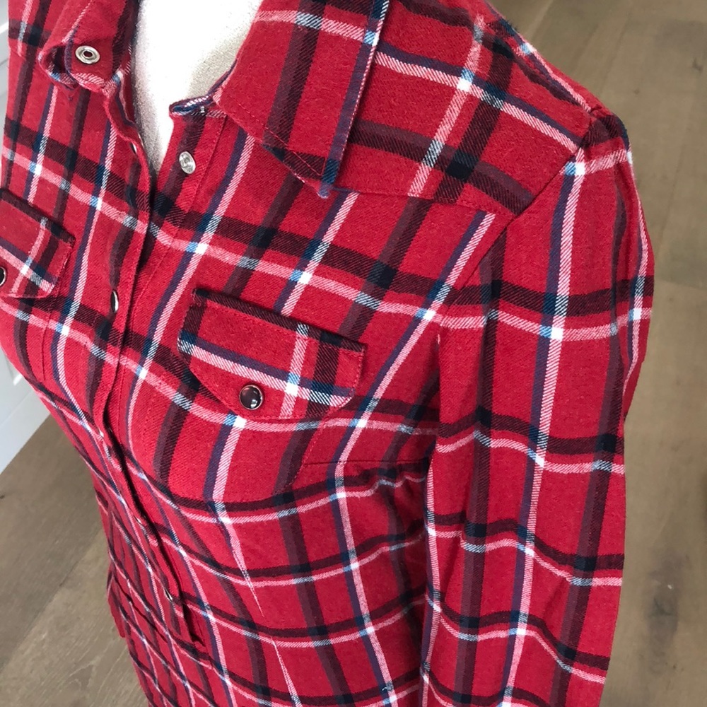 French Connection Red Plaid Snap Button Dress - image 3